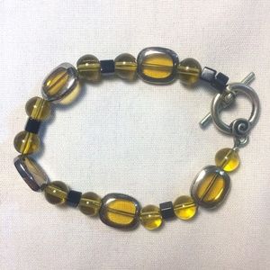 Olive Green and Black Glass Beaded Bracelet